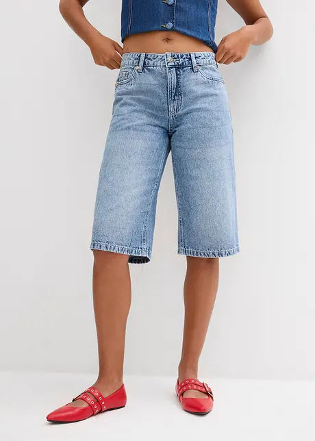 Džínové bermudy Mid Waist, Low Stretch, bonprix