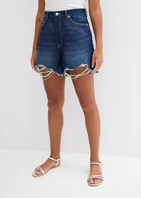 Džínové šortky High Waist, nízký podíl streče, bonprix
