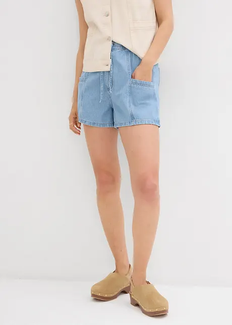 Džínové šortky, High Waist, pohodlný pas, bonprix