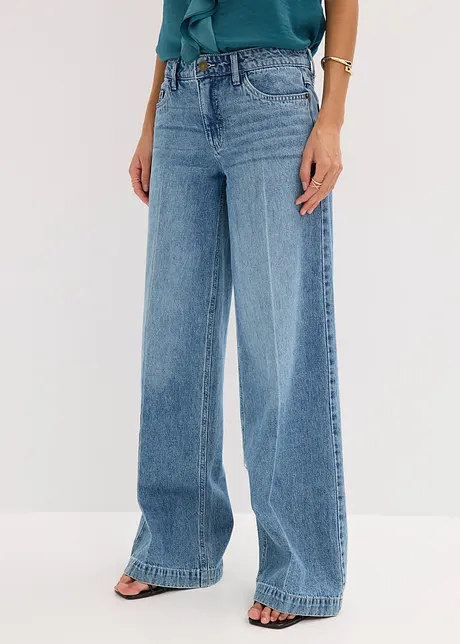 Džíny Wide Leg, Mid Waist, Low Stretch, Full Length, bonprix