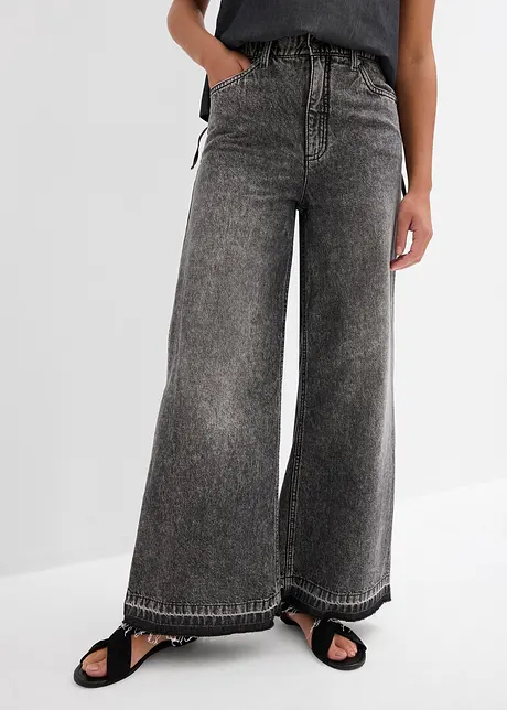 Džíny Wide Leg, High Waist, zkrácené, bonprix