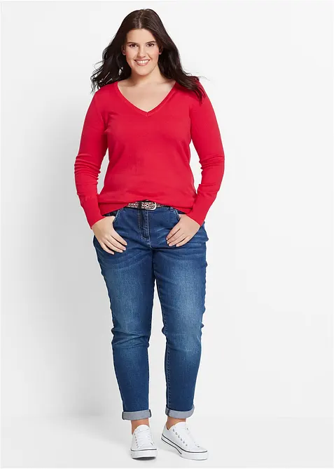 Svetr z jemného úpletu s výstřihem do V, bonprix