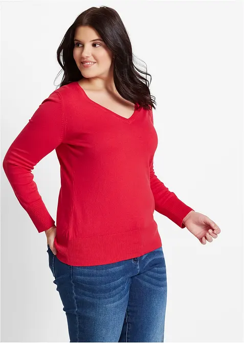 Svetr z jemného úpletu s výstřihem do V, bonprix