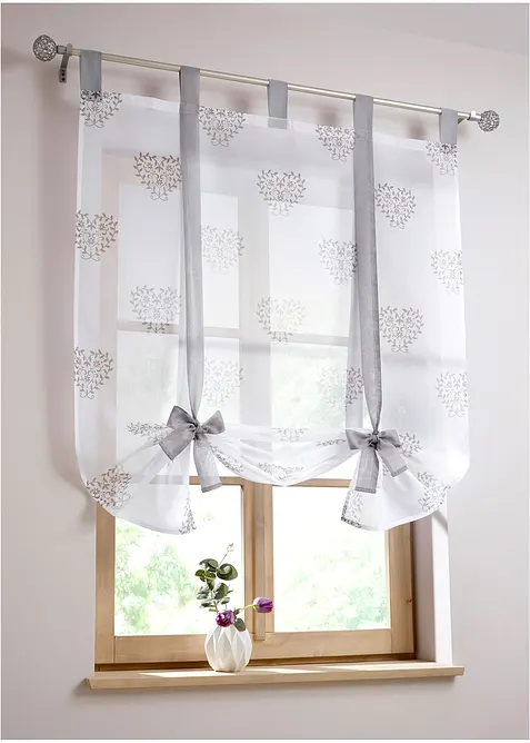 Zavazovací záclona s potiskem srdíček, s recyklovaným polyesterem, bonprix