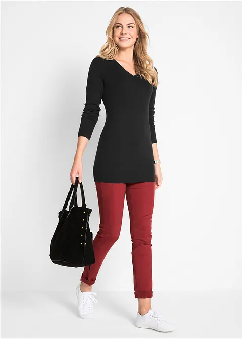 Dlouhý základní svetr s výstřihem do V, bonprix