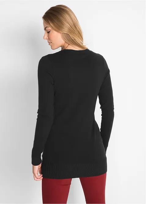 Dlouhý základní svetr s výstřihem do V, bonprix