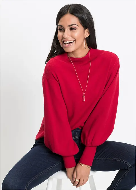 Pleten&yacute; svetr s bal&oacute;nov&yacute;mi ruk&aacute;vy, bonprix