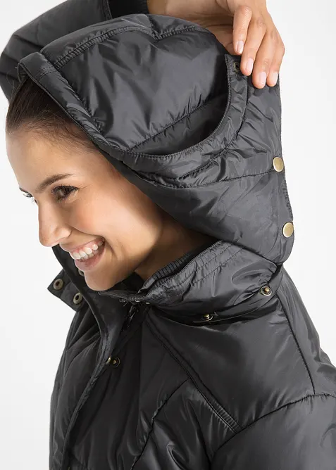 Dlouh&aacute; pro&scaron;&iacute;van&aacute; bunda s l&iacute;mcem a kapuc&iacute;, vatovan&aacute;, bonprix