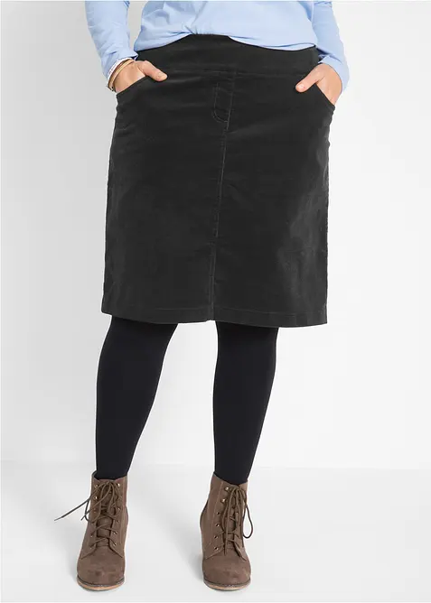 Strečová manšestrová sukně z bavlny s pohodlným pasem, bonprix