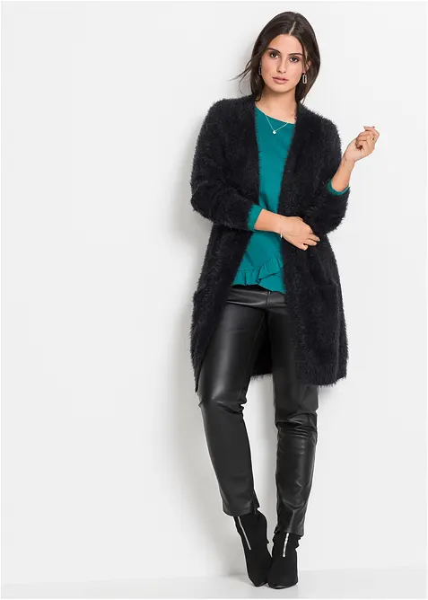 Dlouhý pletený kabátek ve flaušovém vzhledu, bonprix