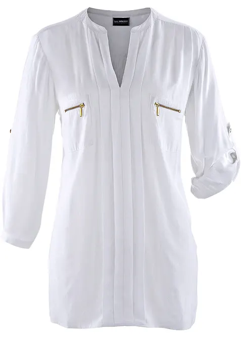 Tunikov&aacute; halenka ze spl&yacute;vav&eacute; visk&oacute;zy, bonprix