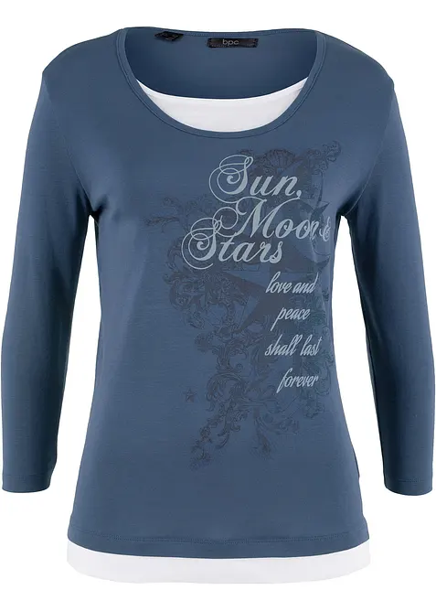 Bavlněné triko 2v1, 3/4 rukáv, bonprix