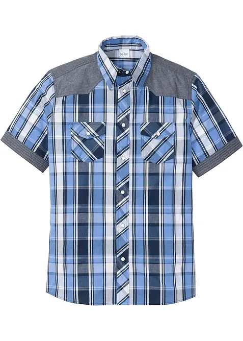 Košile s krátkým rukávem a džínovou aplikací, bonprix