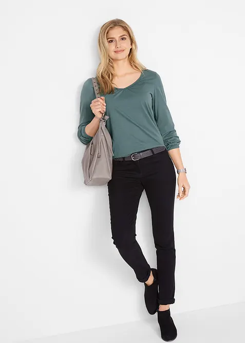 Triko s dlouh&yacute;m ruk&aacute;vem a průvlekem na gumičku, z čist&eacute; bavlny, bonprix