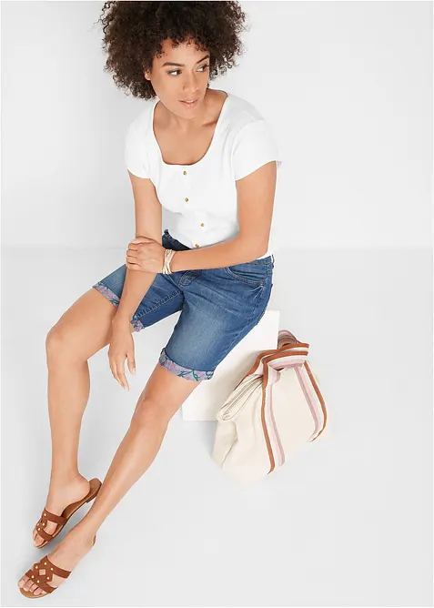 Strečové džínové bermudy, Mid Waist, bonprix