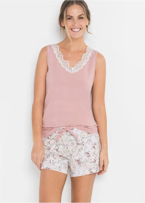 Kr&aacute;tk&eacute; pyžamo s jemnou krajkou, bonprix
