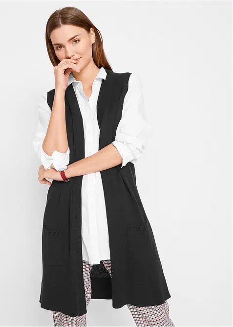 Dlouh&aacute; pleten&aacute; vesta s kapsami, bonprix