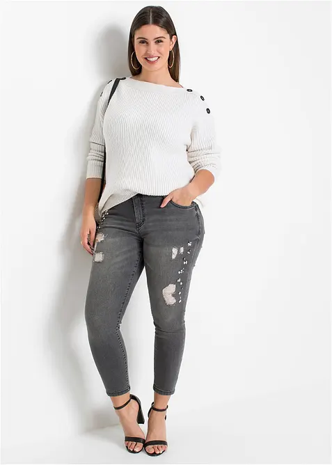 Oversize svetr s knofl&iacute;ky, bonprix