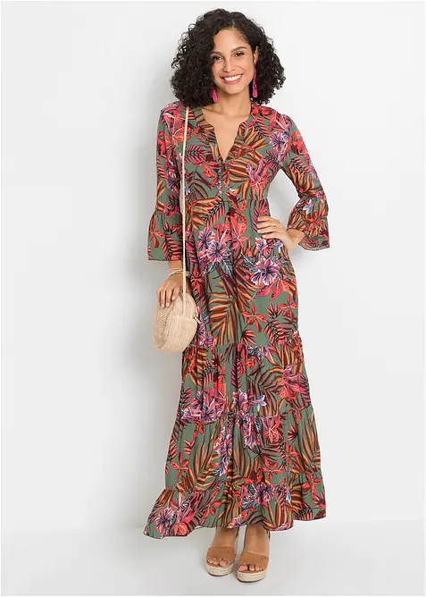 Dlouhé šaty s potiskem, ze splývavé viskózy, bonprix