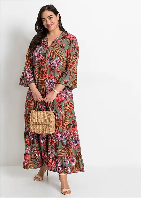 Dlouhé šaty s potiskem, ze splývavé viskózy, bonprix