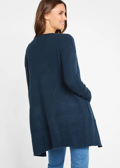 Dlouhý pletený kabátek se širokou žebrovanou strukturou, bonprix