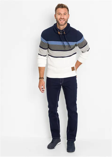 Svetr z hrubé pleteniny, s širokým a vysokým stojáčkem, z čisté bavlny, bonprix