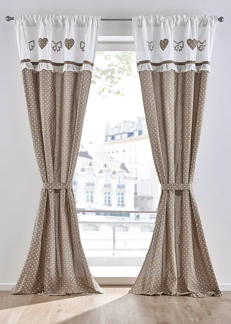 Potištěný závěs z organické bavlny s řasícím páskem (1 ks), bonprix