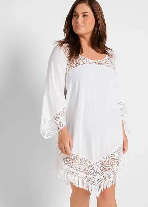 Plážová tunika s krajkou, z viskózy, bonprix