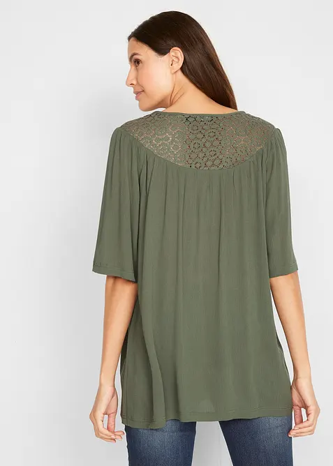 Dlouh&aacute; tunika se zmačkanou &uacute;pravou, polodlouh&eacute; ruk&aacute;vy, bonprix