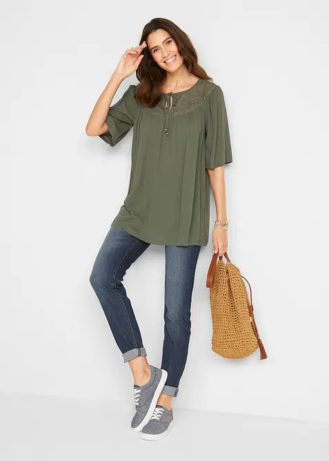 Dlouh&aacute; tunika se zmačkanou &uacute;pravou, polodlouh&eacute; ruk&aacute;vy, bonprix