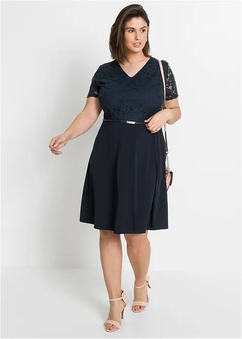 Minišaty s krajkou a páskem, bonprix