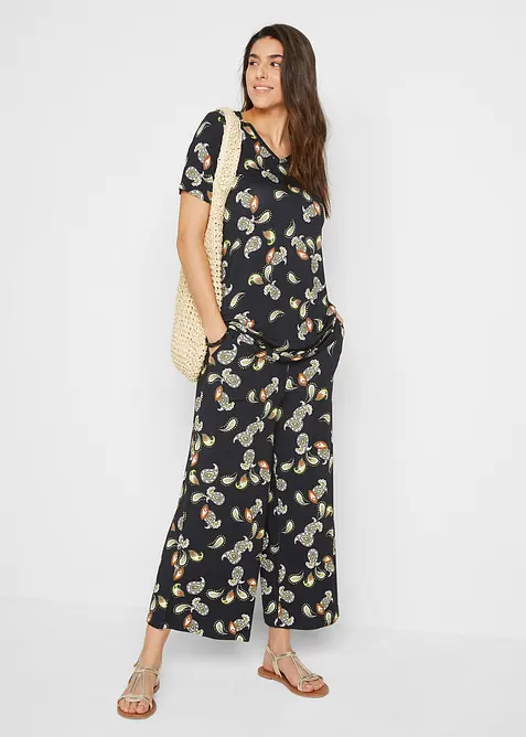 Triko a kalhoty Culotte ze spl&yacute;vav&eacute; visk&oacute;zov&eacute; směsi (2d&iacute;ln&aacute; souprava), bonprix