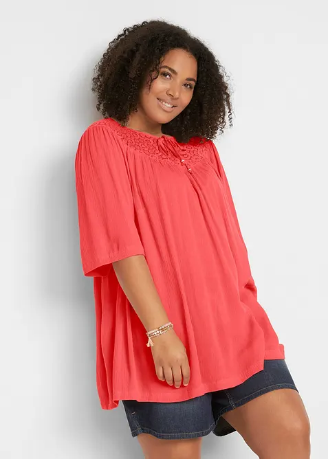 Dlouh&aacute; tunika se zmačkanou &uacute;pravou, polodlouh&eacute; ruk&aacute;vy, bonprix