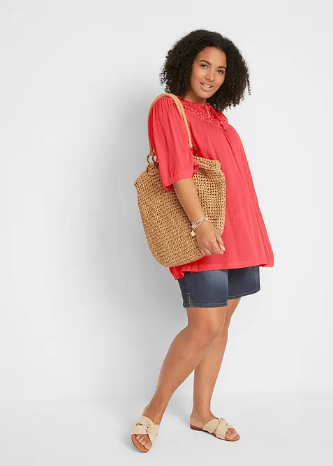 Dlouh&aacute; tunika se zmačkanou &uacute;pravou, polodlouh&eacute; ruk&aacute;vy, bonprix