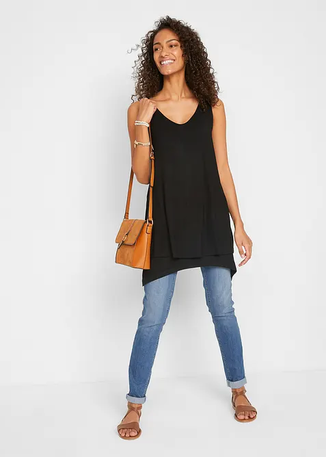 Dvouvrstvý dlouhý top z viskózové směsi, bonprix