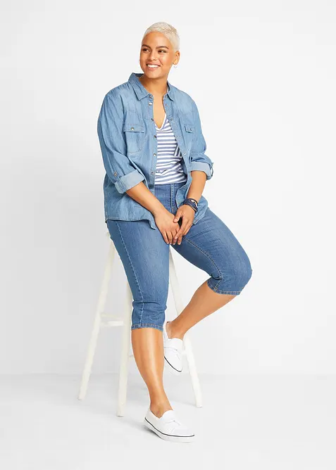 Capri dž&iacute;ny, Mid Waist, Slim Fit, bonprix