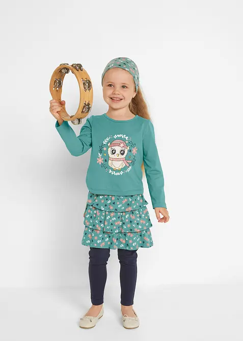 Triko s dlouhým rukávem, sukně, legíny, čelenka (4dílná souprava), bonprix