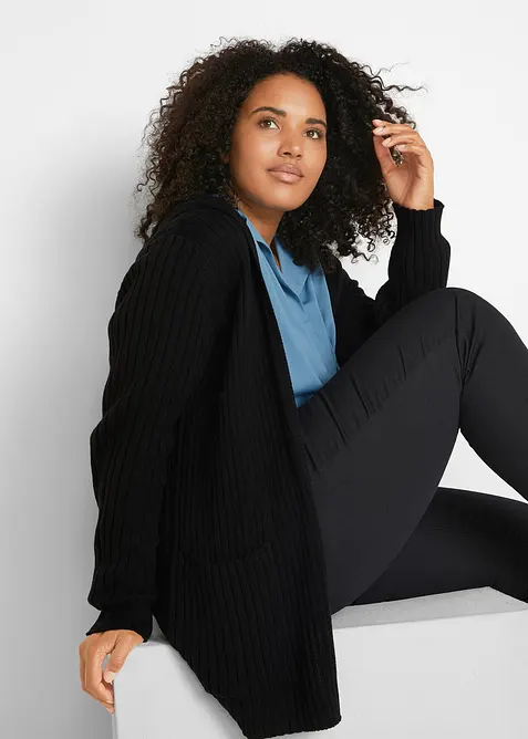 Pletený kabátek s kapucí, bonprix