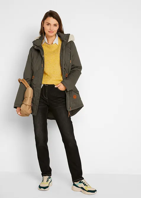 Vatovan&aacute; parka s umělou kože&scaron;inou, bonprix