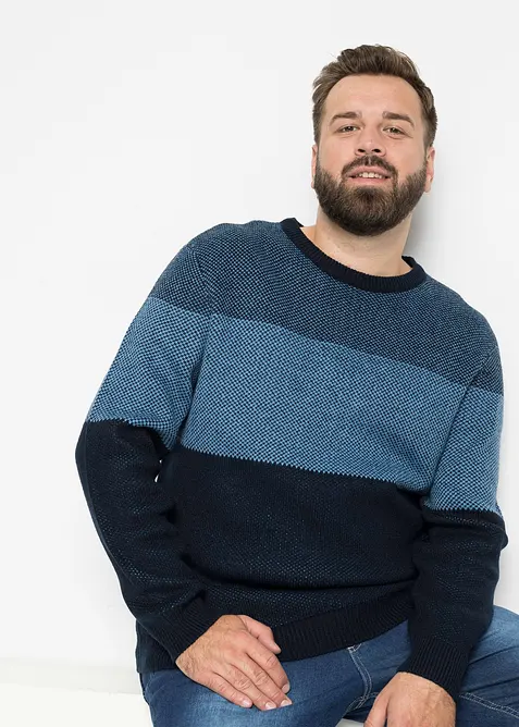 Svetr s kulatým výstřihem, ve stylu colourblocking, bonprix