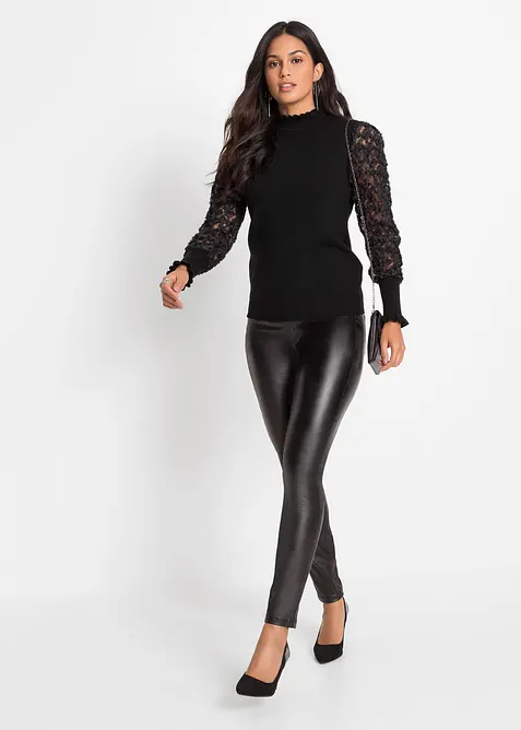 Svetr s rolákovým límcem a dekorativními šifonovými rukávy, bonprix