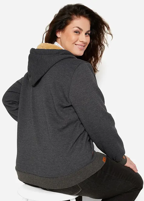 Mikina na zapínání, s medvídkovou podšívkou, bonprix