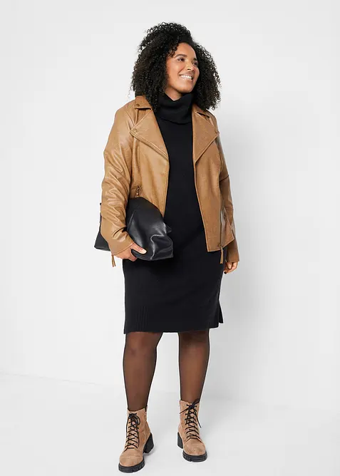 Pletené oversize šaty s rolákem, bonprix