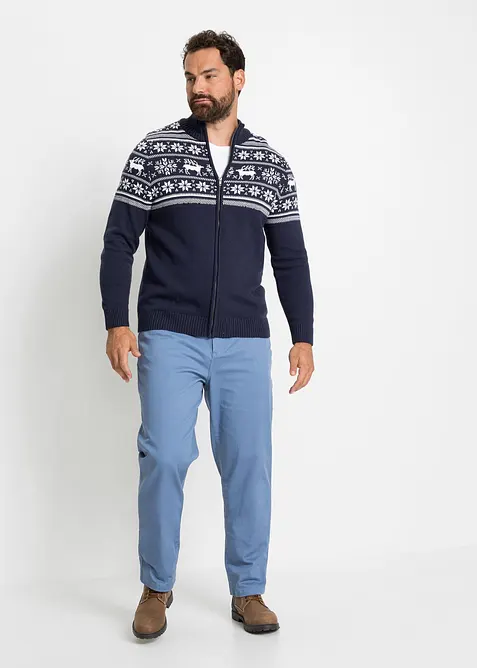 Příjemný svetr na zapínání s norským vzorem, z čisté bavlny, bonprix