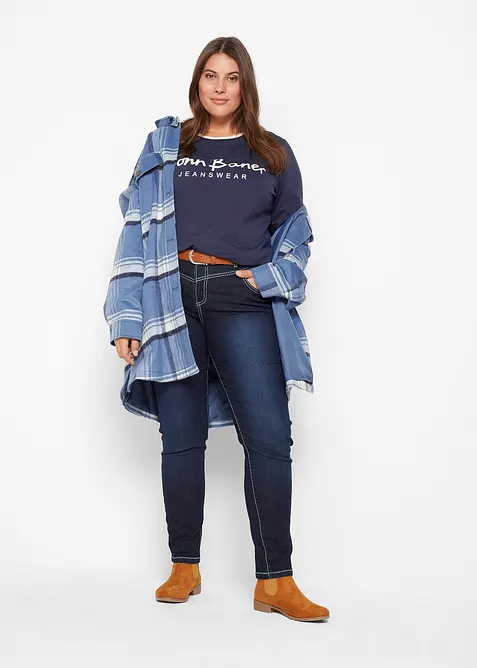 Džíny Skinny, Mid Waist, s kontrastními švy, bonprix