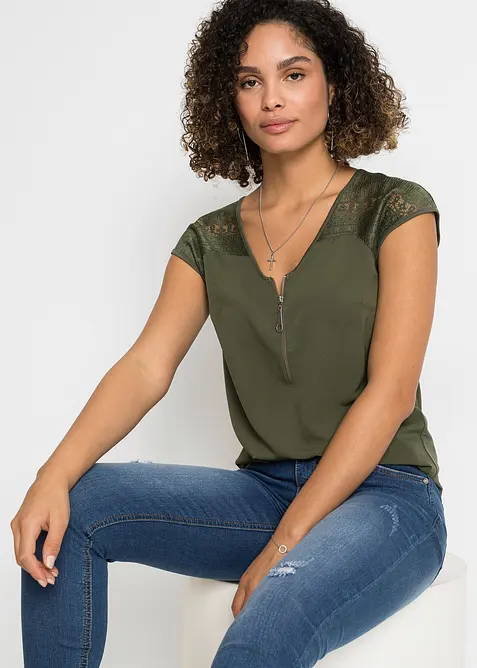 Tričko s krajkovou vsadkou, bonprix