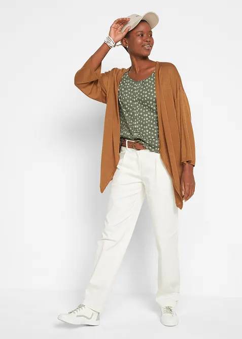 Žebrovan&eacute; tričko s květinov&yacute;m potiskem, polodlouh&yacute; ruk&aacute;v, bonprix