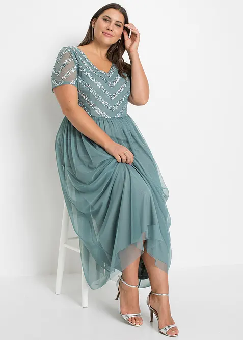 Maxi šaty s výšivkou s flitry, bonprix