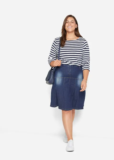 Džínová sukně se sámky a pohodlnou pasovkou, střih do linie A, bonprix