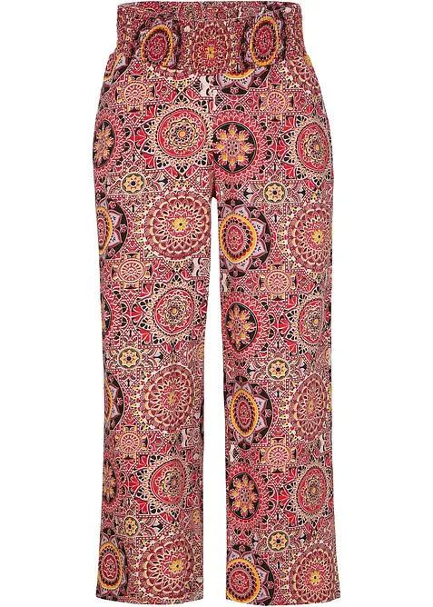 Široké žerzejové kalhoty Culotte se širokým nařaseným pasem, 7/8 délka, bonprix